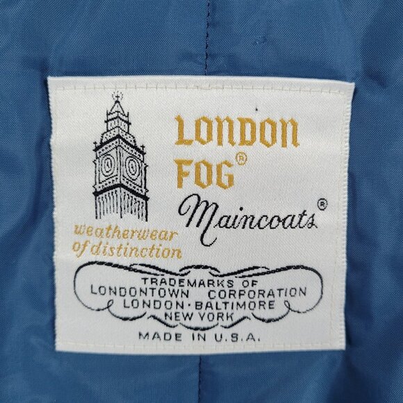 VTG London Fog Maincoats Blue Belt Thinsulate Zip Liner Overcoat Trench USA 14R - Picture 3 of 16